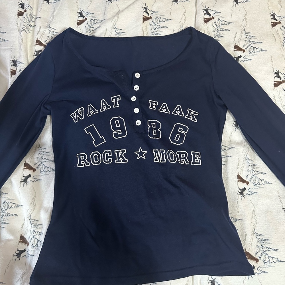 Navy Graphic Long Sleeve Top